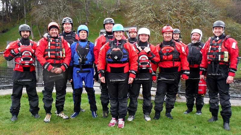 Martlet Kayak Club team attendng a white water safety and rescue course