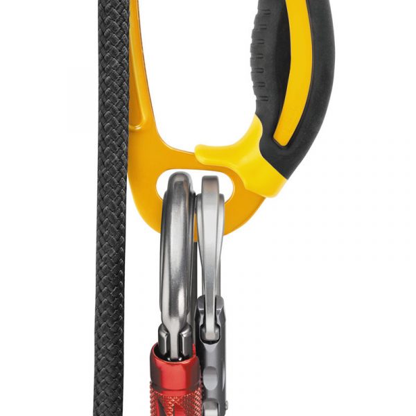 Petzl Ascension Ascender Device, Right Handed Yellow/Black - in use