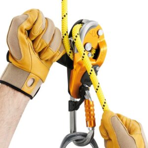 Petzl Rig Descender Device Yellow - in use