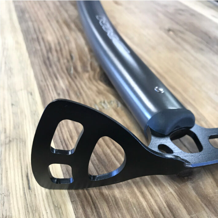 DMM Spire Tech Ice Axe, top-down perspective of the adze region of the axe head.