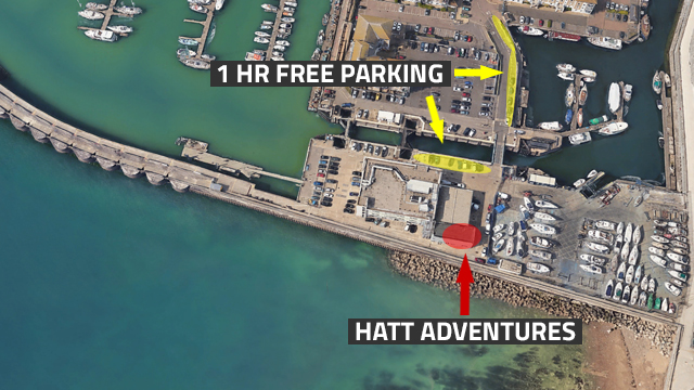 Map of free parking options available at Hatt Adventures shop