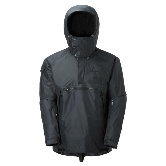 A front view photo of the Montane Men's Extreme Smock in black with the hood up