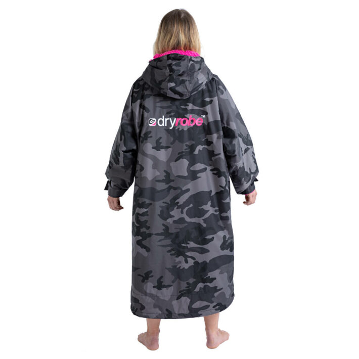 Black camo with pink lining, long sleeve dryrobe