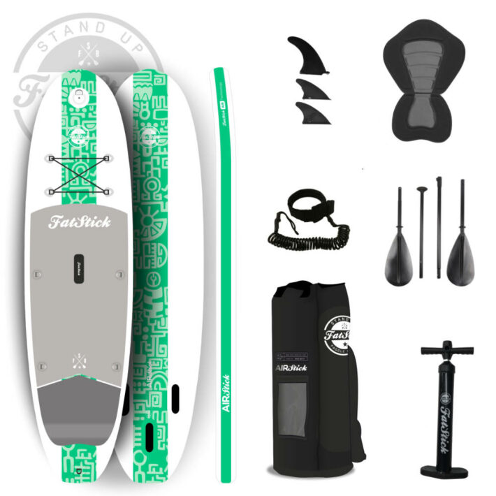 AirStick 10’6 inflatable paddle board SUP package in green from FatStick
