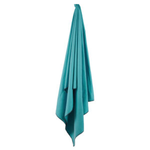 A large sized teal coloured soft fibre towel from Lifeventure