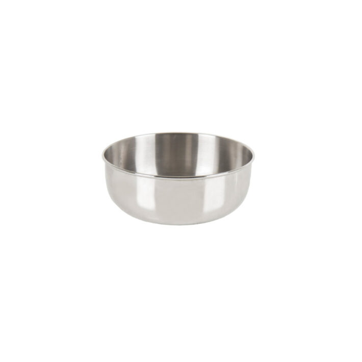 A stainless steel camping bowl made by Lifeventure