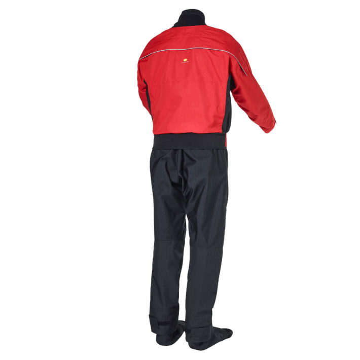 Red and Black horizon drysuit. Back image.