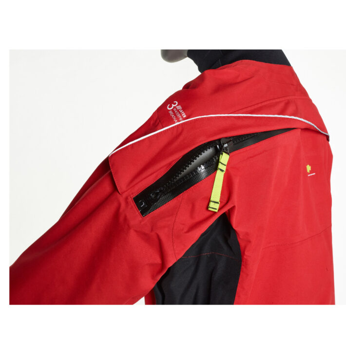 Red and Black horizon drysuit. Close-up of the zip image.