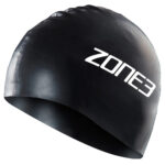 zone 3 swim cap, black, front and side facing image
