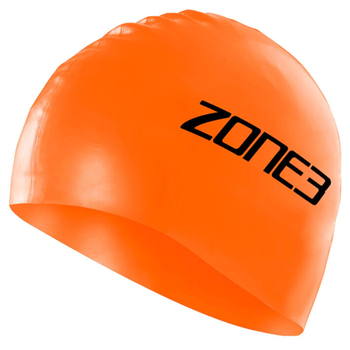 zone 3 swim cap, orange, front and side facing image