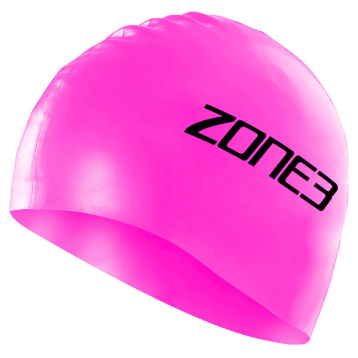 zone 3 swim cap, pink, front and side facing image