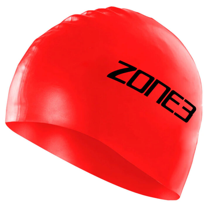 zone 3 swim cap, red, front and side facing image