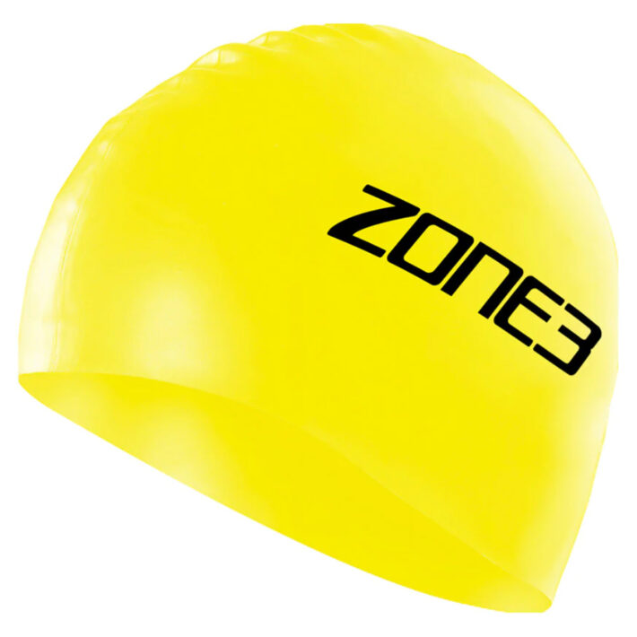 Zone 3 swim cap, yellow, front and side facing image