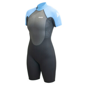 alder impact womens shortie 3.2 wetsuit. Front image.