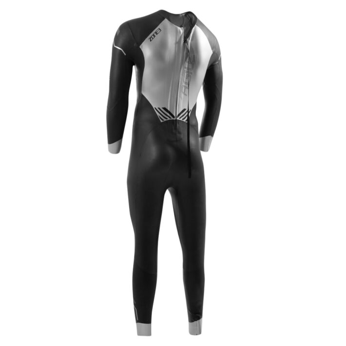 Men's Agile Wetsuit, Colour: Black and grey silverback, Back facing shot showing the whole of the back of the wetsuit.