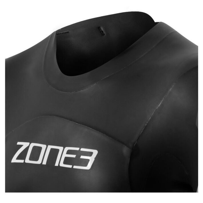 Men's Agile Wetsuit, Colour: Black with grey emboldened text that says Zone 3. Front facing shot showing the top half of the back of the wetsuit.
