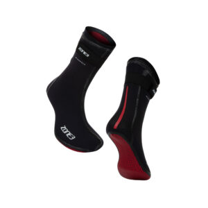 Neoprene Swimsocks, Colour: Black with red and white detailing, Image shows both the front and the back of the shoes.