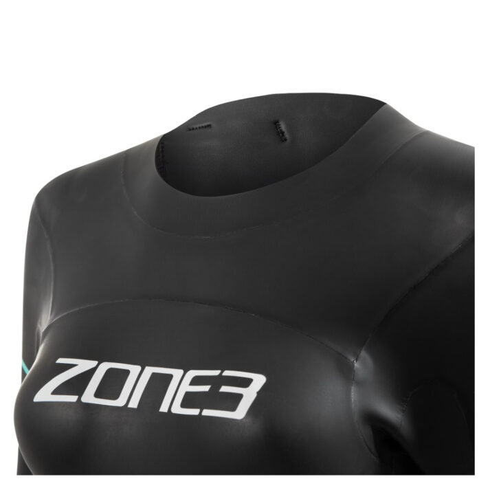 Woman's Agile Wetsuit, Colour: Black with grey emboldened text saying zone 3, Front facing shot showing the front half of the top of the wetsuit.