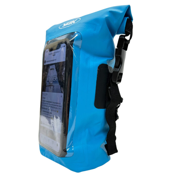 yak 250D phone Pouch, Blue, showing front and side