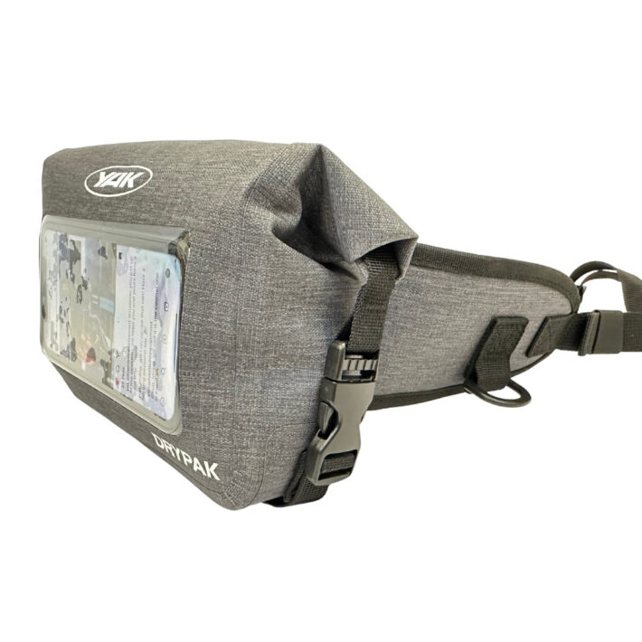 Yak Dry Waist bag, Grey, showing front and side of bag