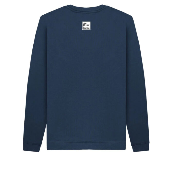 The rear view of the Navy Blue Sunset Portal Sweater