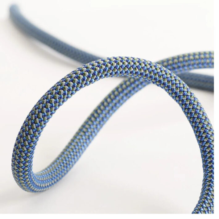 Blue bite of rope in the foreground with blue strand of rope in the background