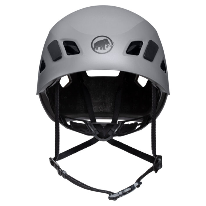 A front perspective photo of the Mammut Skywalker Helmet in titanium.