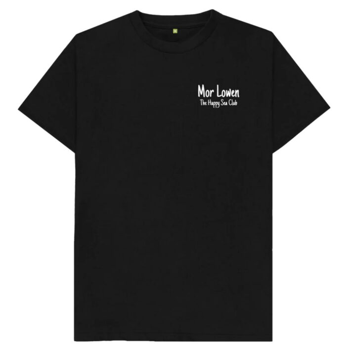 A plain front view of the Reverse Happy Sea Club Tee in black