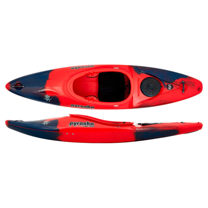 A photo of the Pyranha ION Kayak in Rosella Red showing both a top down and side view