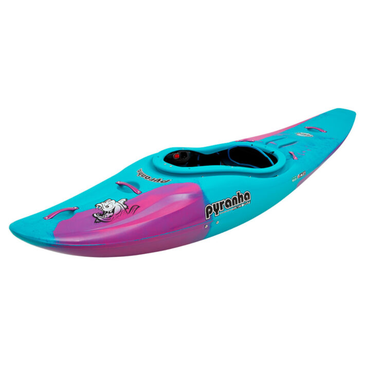 A photo of the Pyranha Ripper 2 Kayak in Cotinga Blue showing the front at an angle