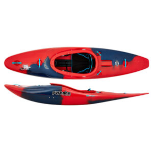 A photo of the Pyranha Ripper 2 Kayak in Rosella Red showing both a top and side view