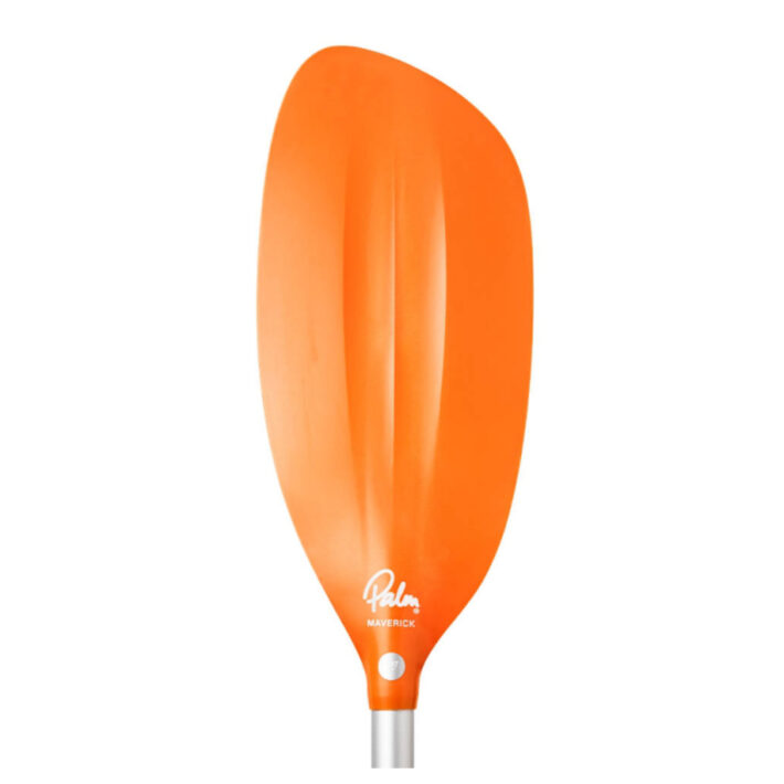 The Palm Maverick. Here with have a front facing close up of the blade - it is asymmetric with a orange colour and palm logo.